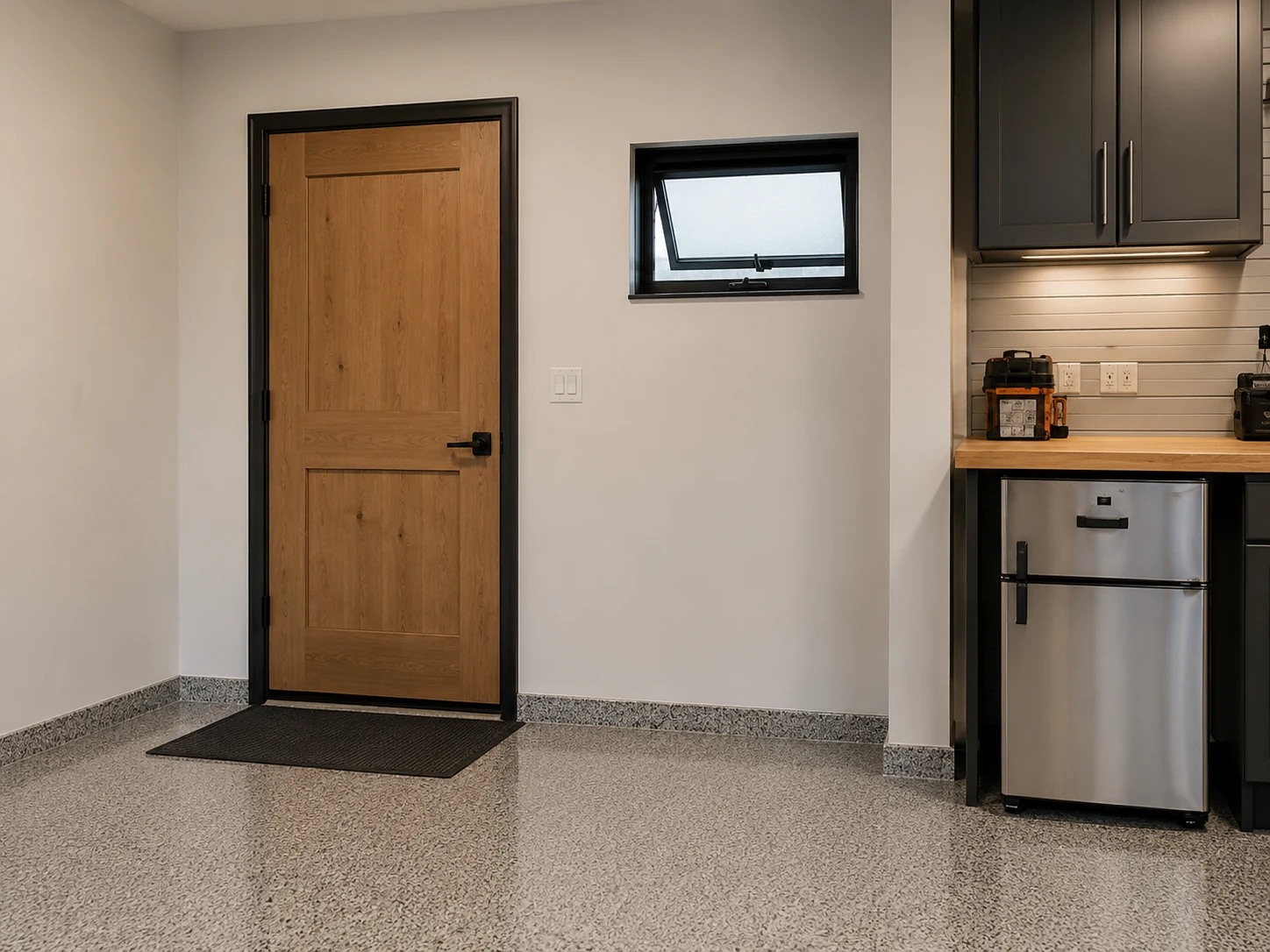 Interior rear wall and personnel door