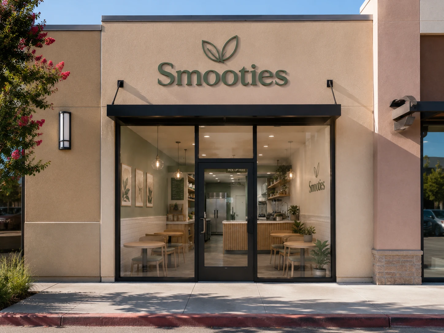 Smoothie shop storefront exterior — daytime