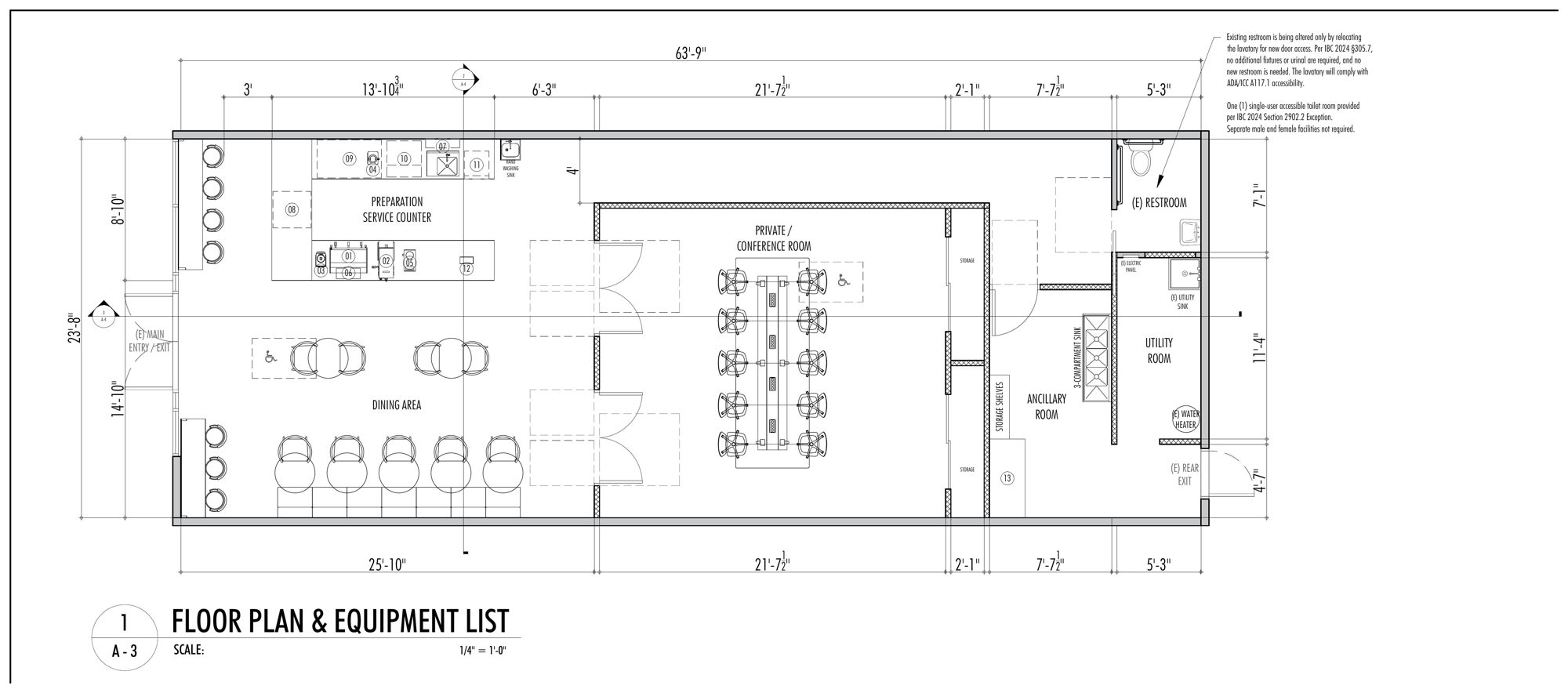Floor plan and equipment list