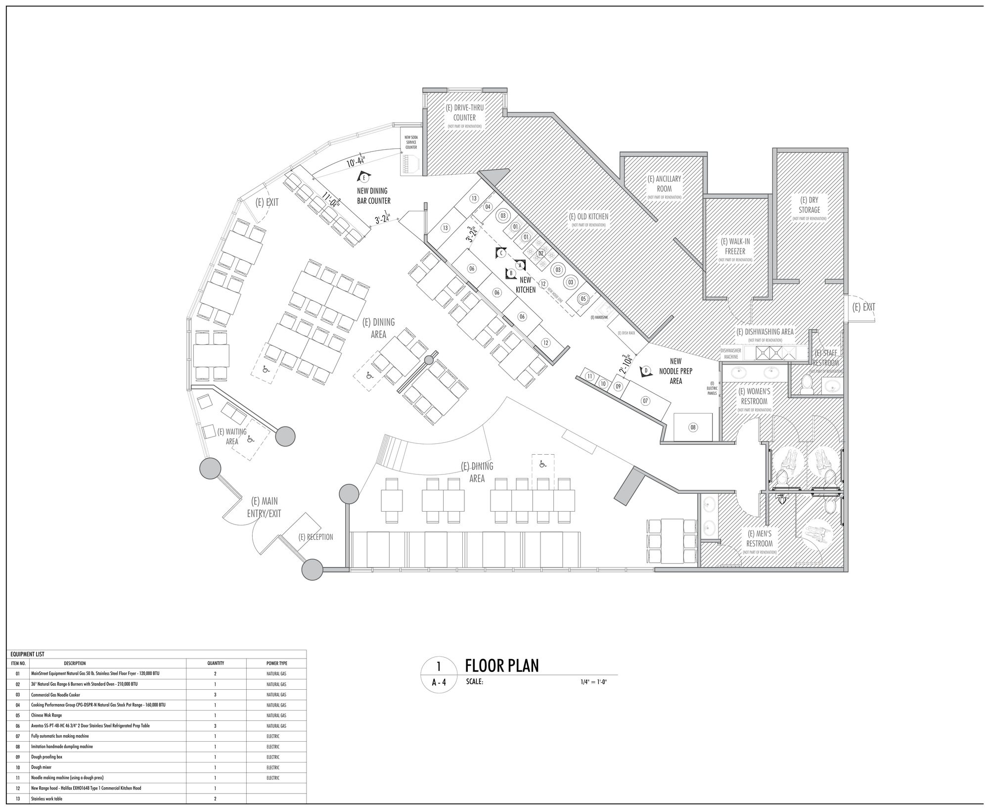 Floor plan and kitchen equipment list