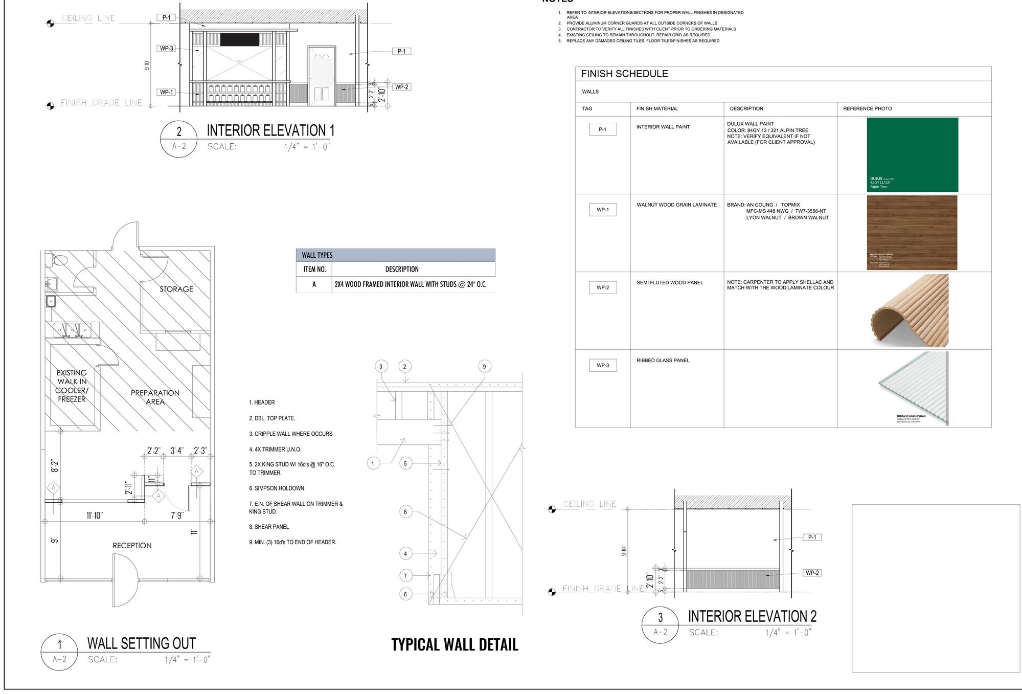 Interior elevations and finish schedule