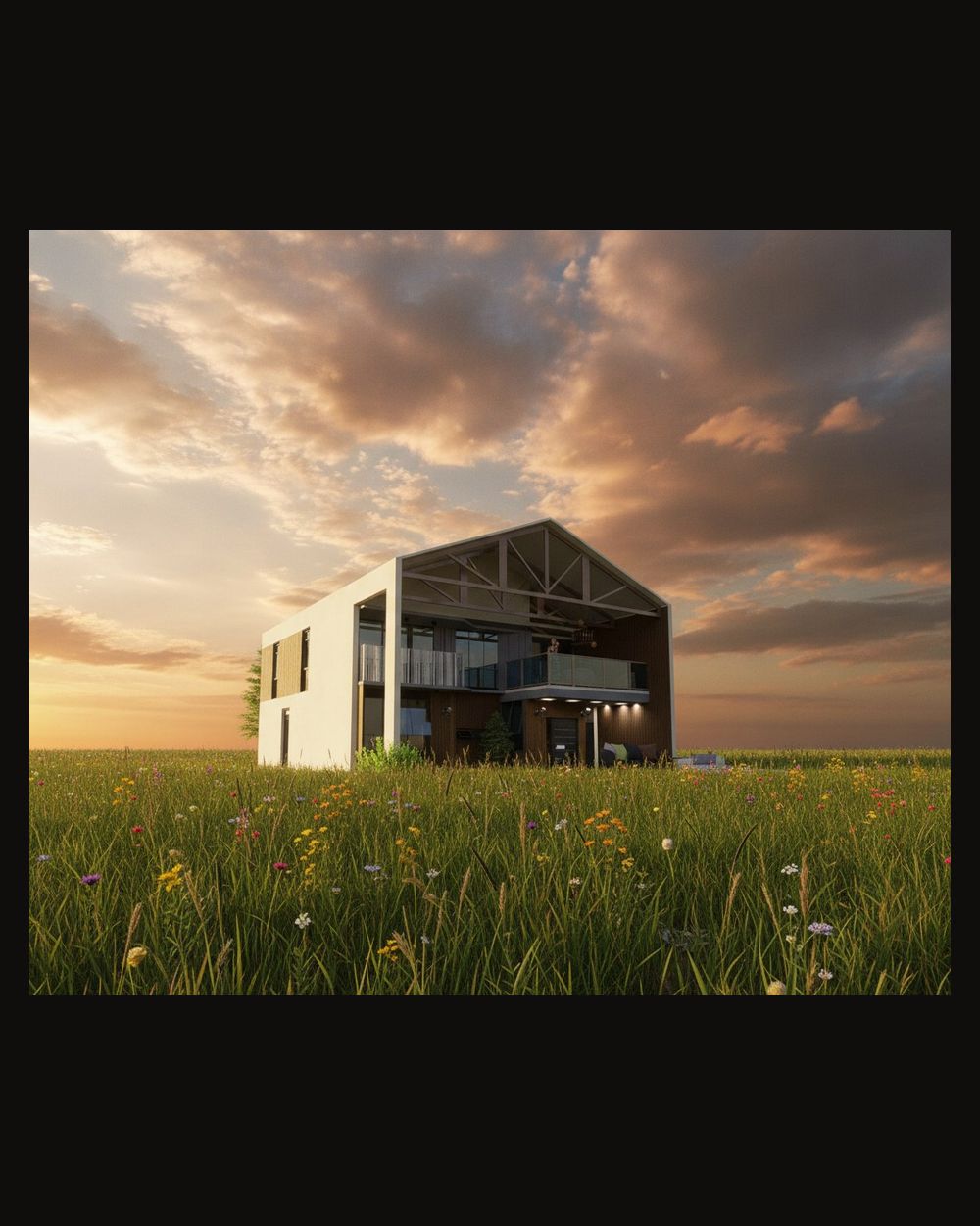 Modern barndominium — exterior rendering