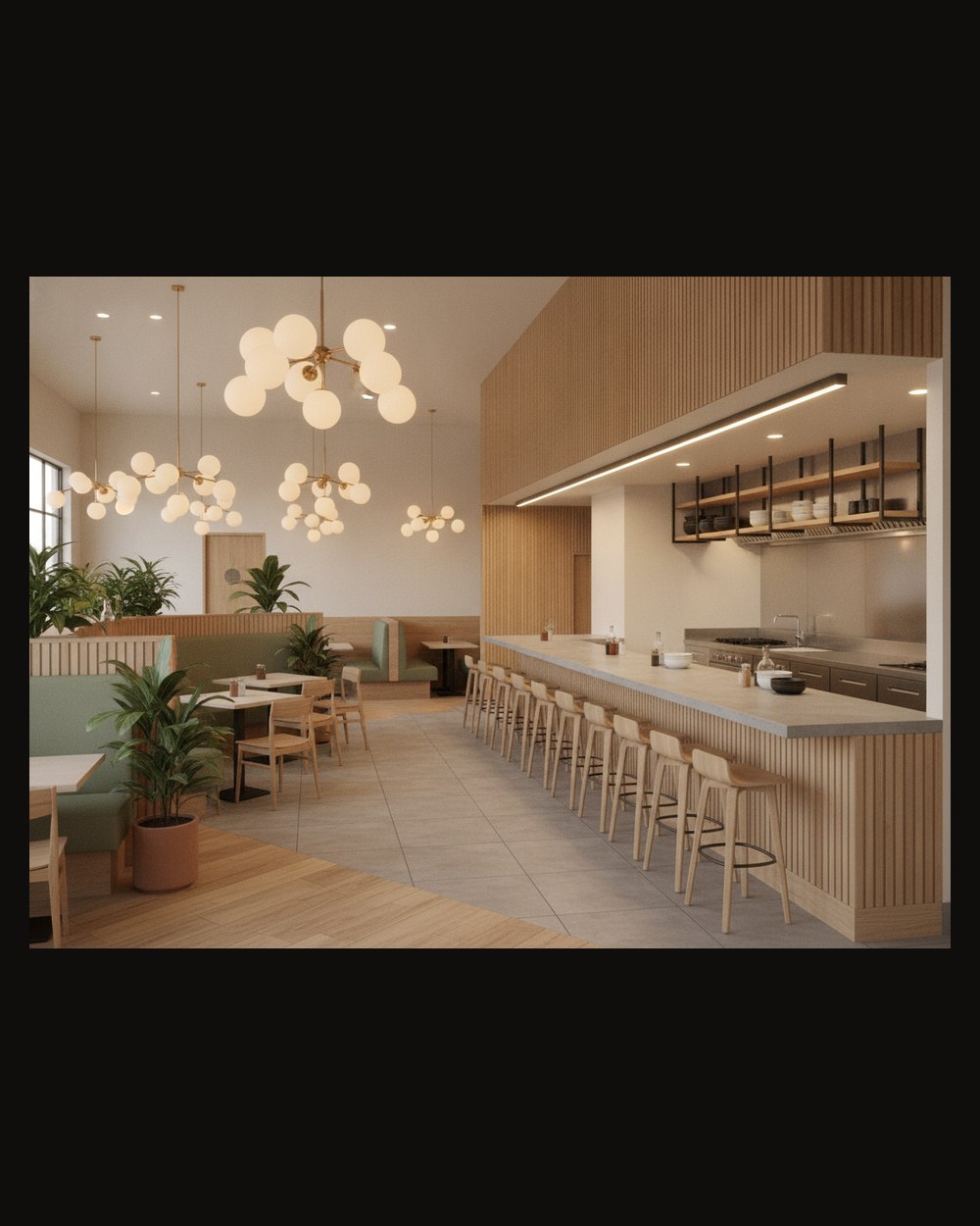 Noodle restaurant interior rendering