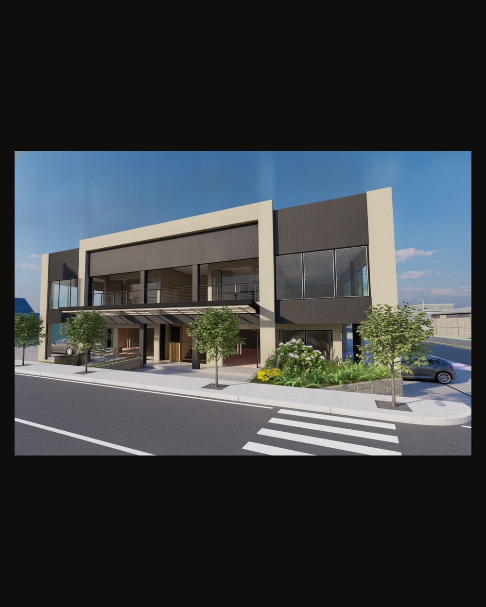 Two-story commercial building — exterior rendering